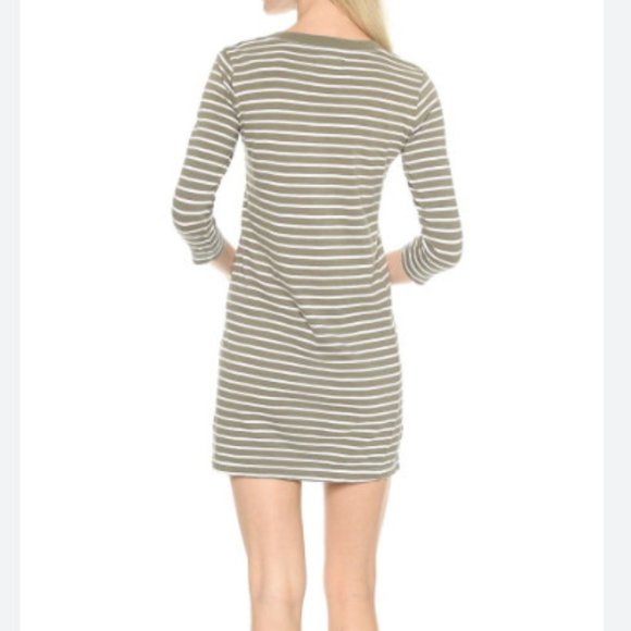 Current/Elliott The 3/4 Sleeve Tee Dress in Army Green Stripe - Size 3 - Picture 2 of 11